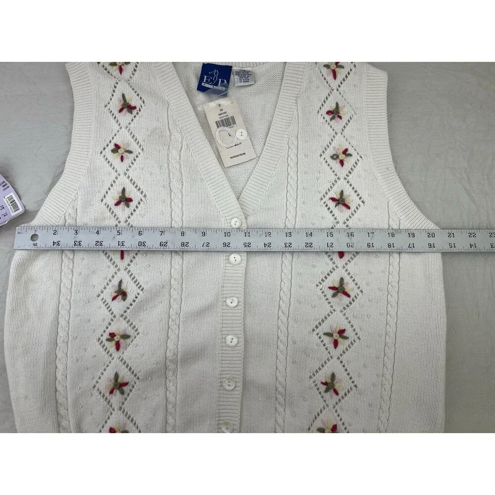 Vtg EP PRO Womens L Peplum Floral Knit Sweater Vest Romantic Cottagecord Spring‎ - Picture 10 of 11